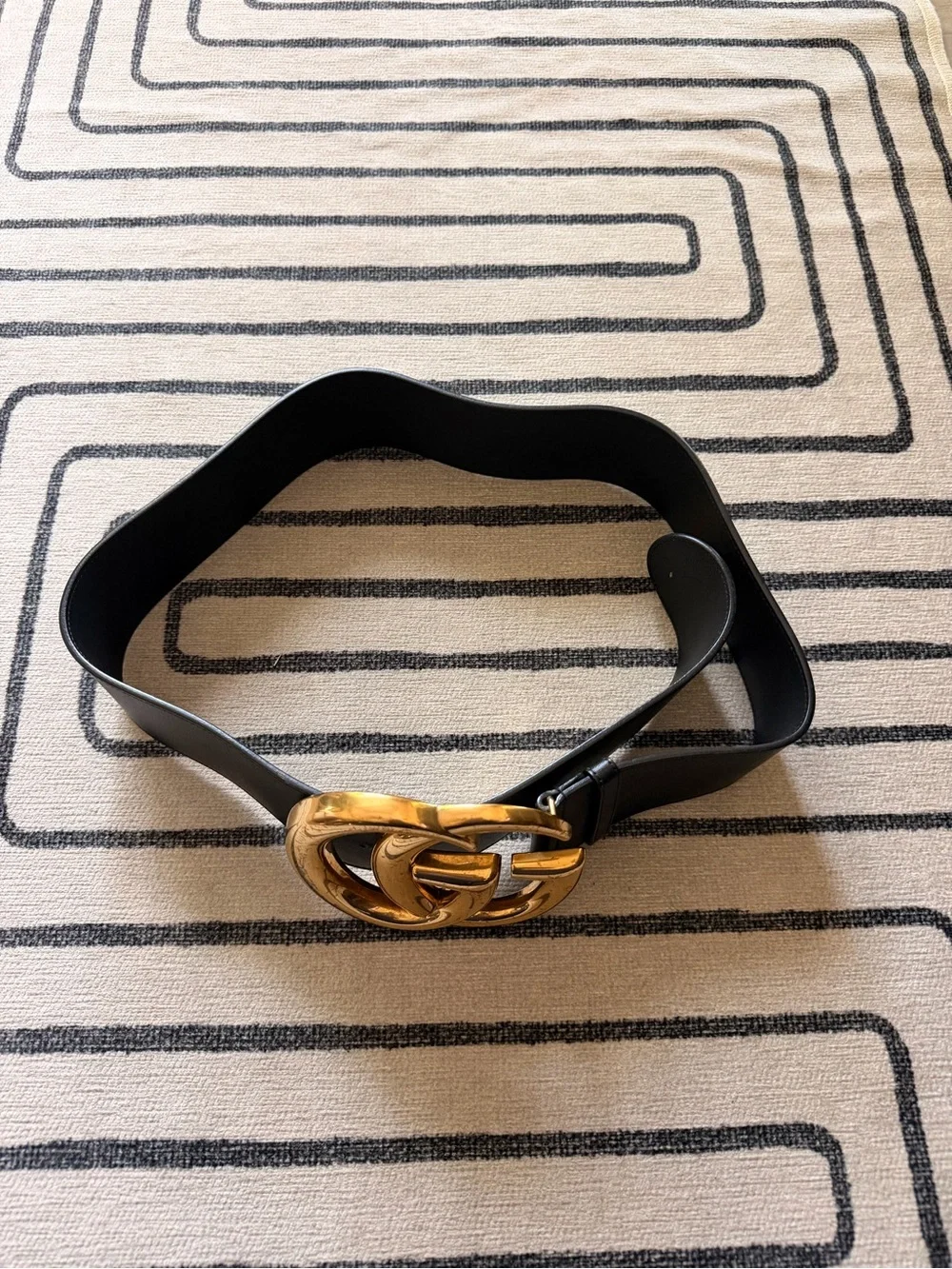 Gucci Black Leather Belt with Gold Double G Buckle (jumbo) AUTHENTIC
